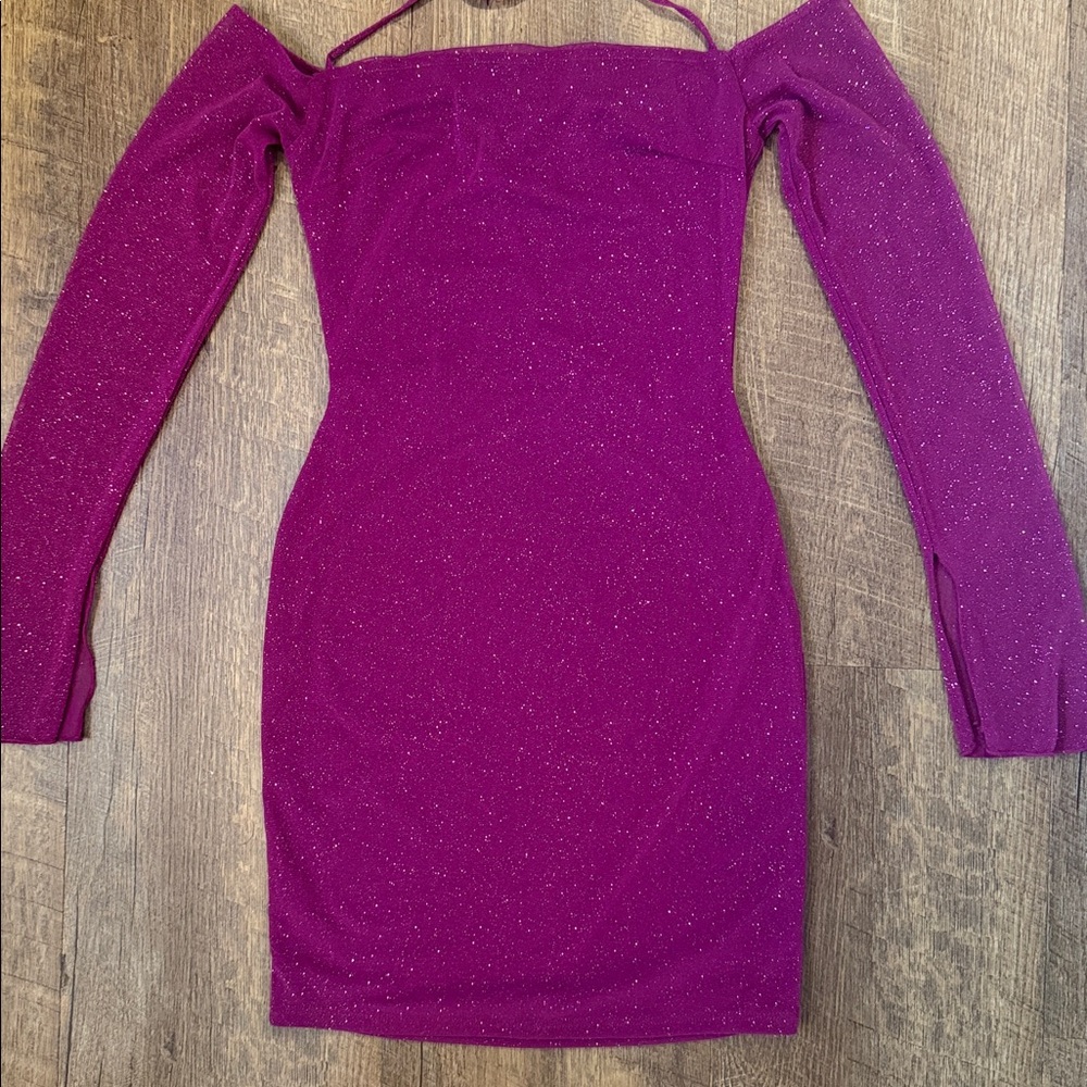 Levya’s Women’s Teens Sparkly Square Neck Mini Dress Long Sleeve Lined Size S - Picture 2 of 10